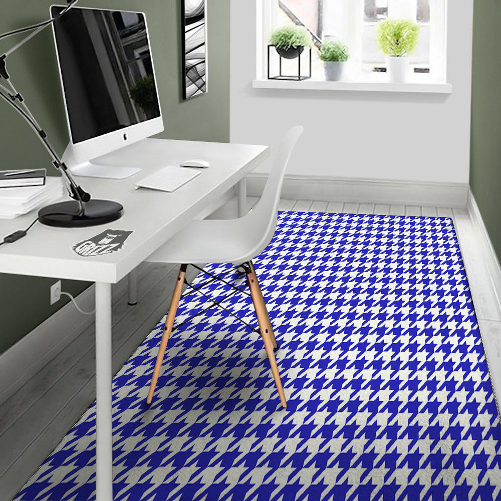 Navy Houndstooth Print Floor Mat-grizzshop