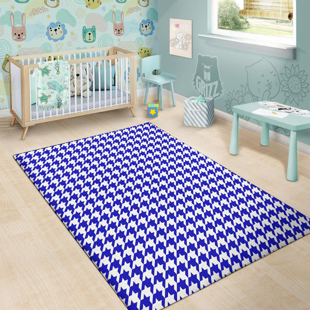 Navy Houndstooth Print Floor Mat-grizzshop