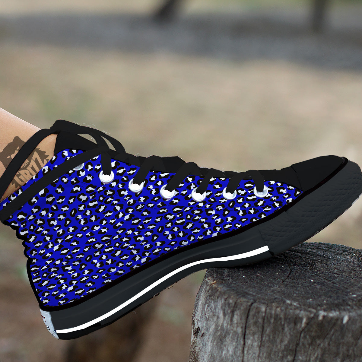 Navy Leopard Print Pattern Black High Top Shoes-grizzshop