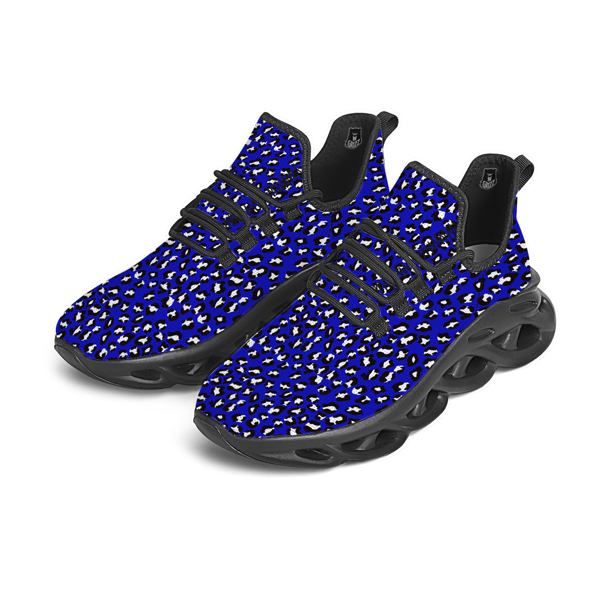 Navy Leopard Print Pattern Black Running Shoes-grizzshop