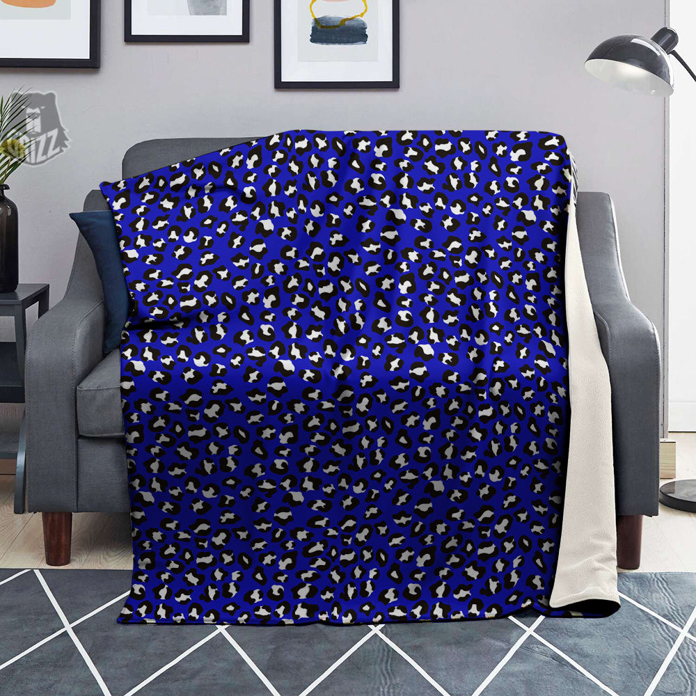 Navy Leopard Print Pattern Blanket-grizzshop