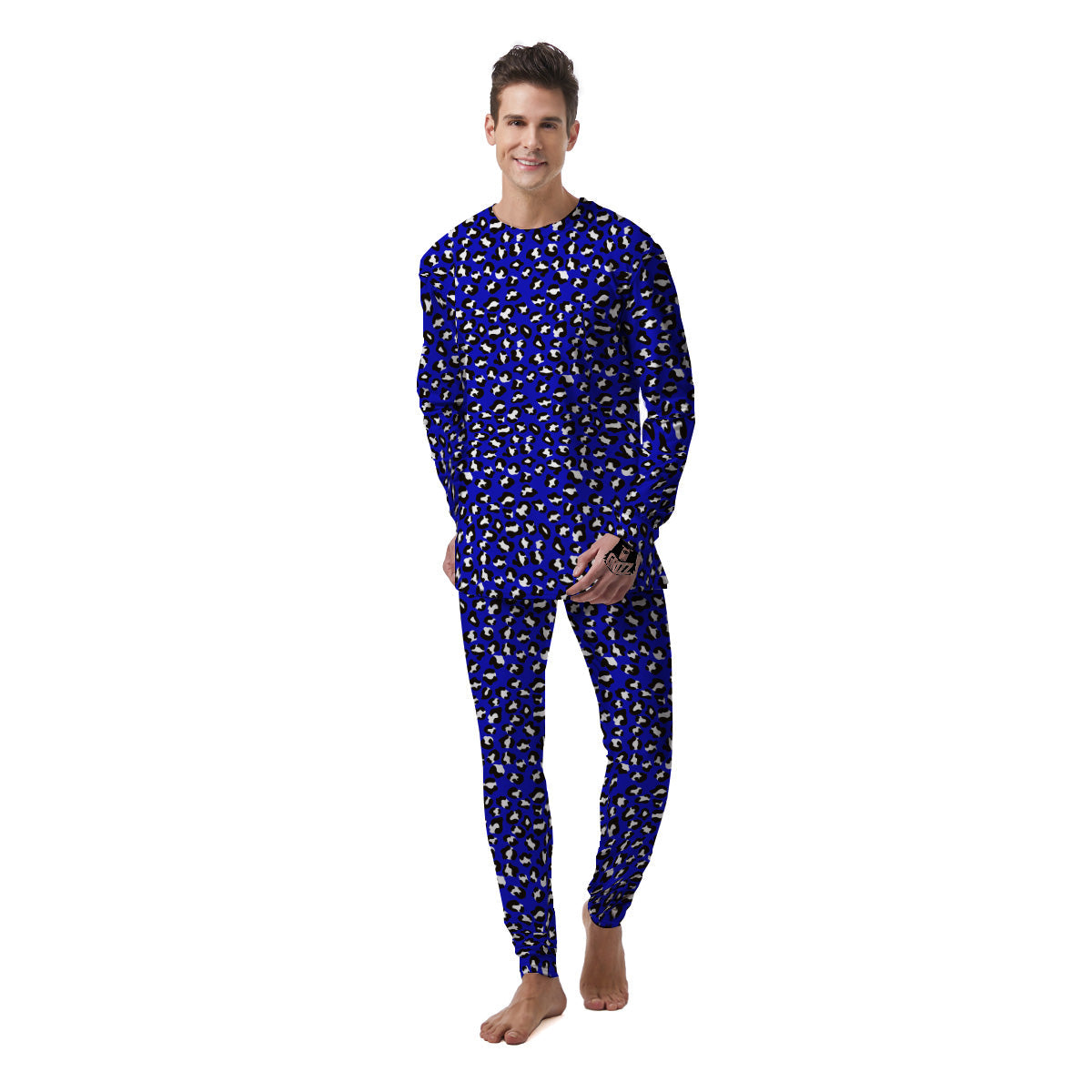 Navy Leopard Print Pattern Men's Pajamas-grizzshop