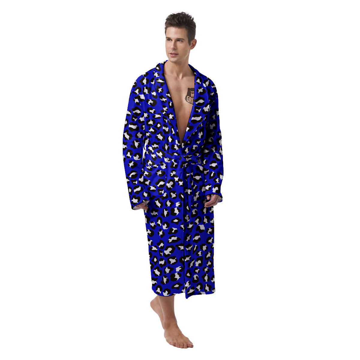 Navy Leopard Print Pattern Men's Robe-grizzshop