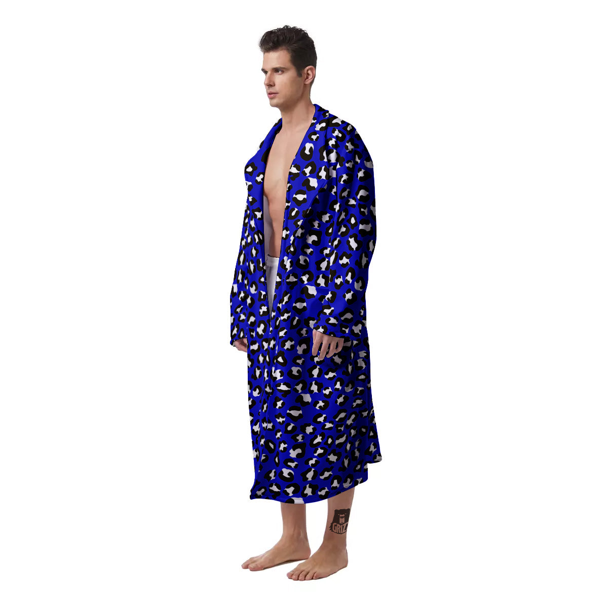 Navy Leopard Print Pattern Men's Robe-grizzshop