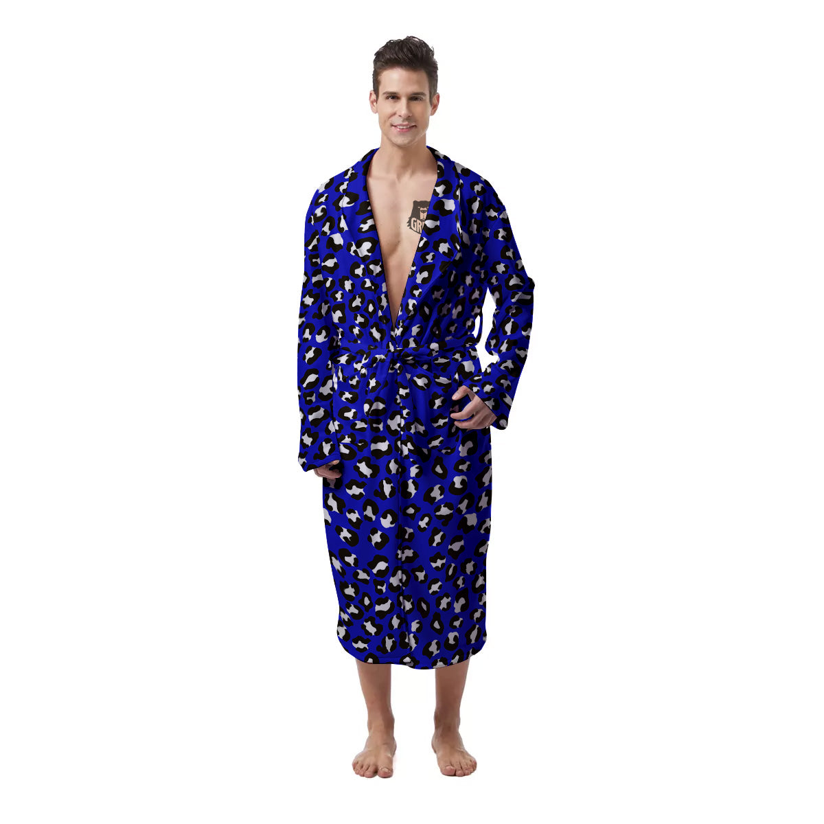 Navy Leopard Print Pattern Men's Robe-grizzshop