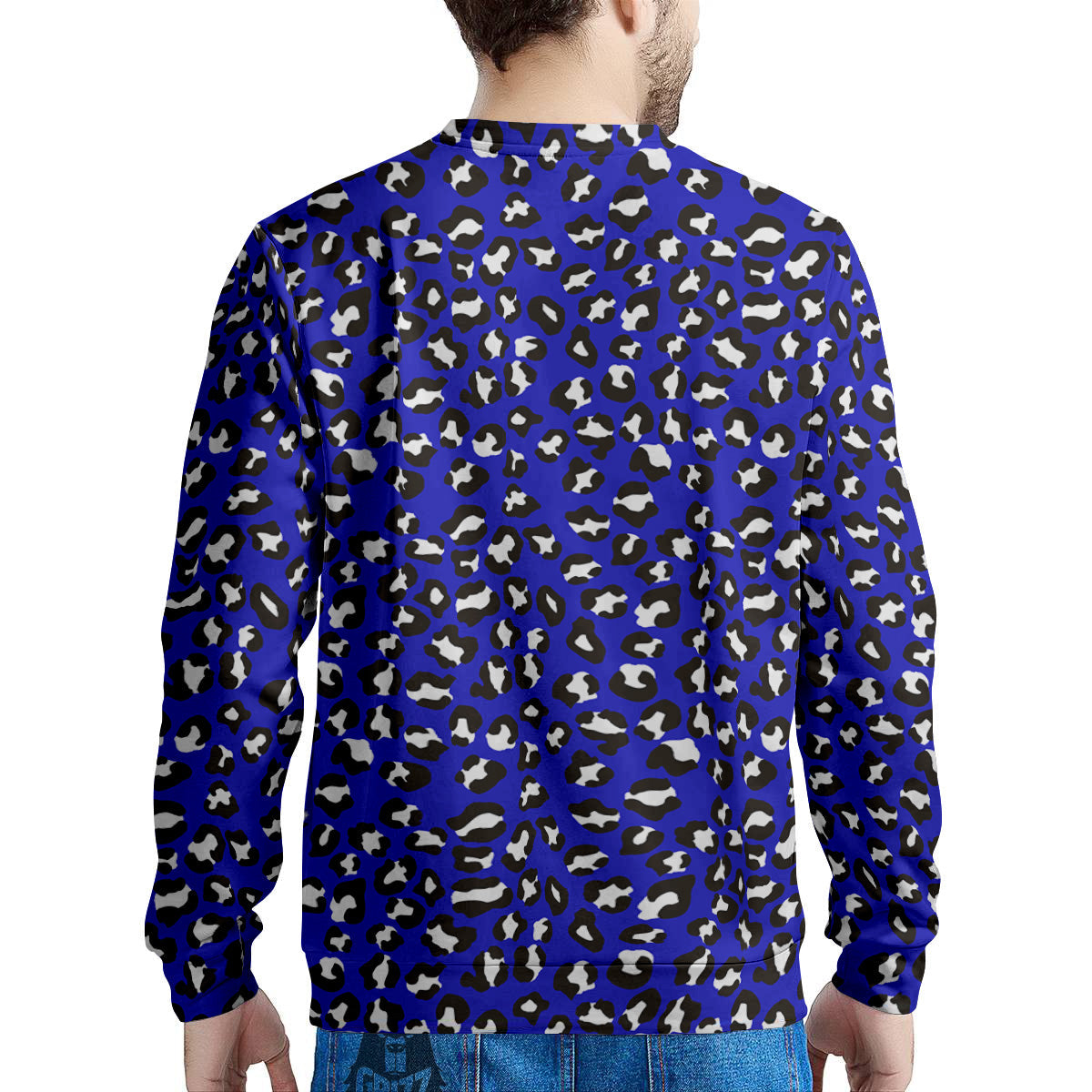 Navy Leopard Print Pattern Men's Sweatshirt-grizzshop