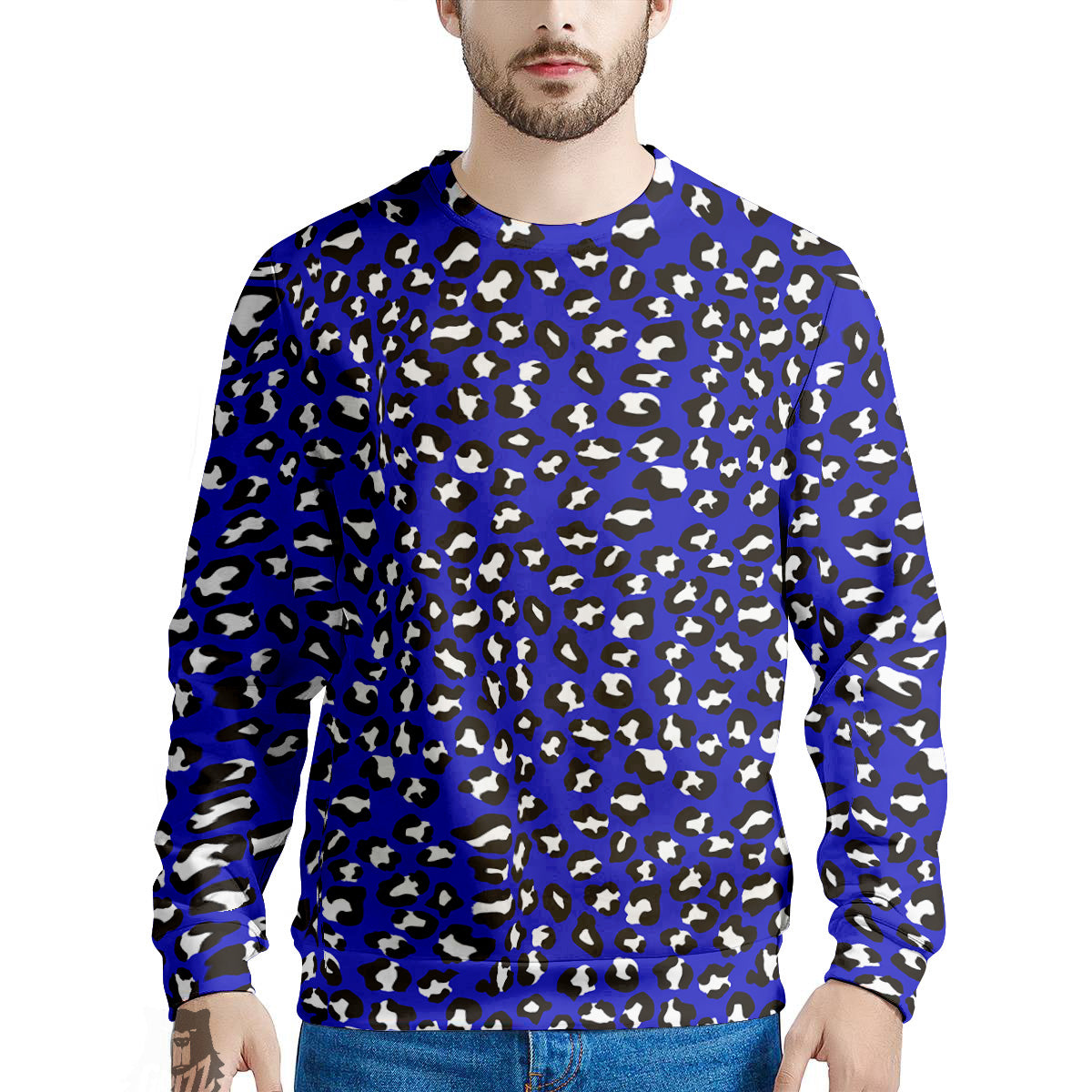 Navy Leopard Print Pattern Men's Sweatshirt-grizzshop