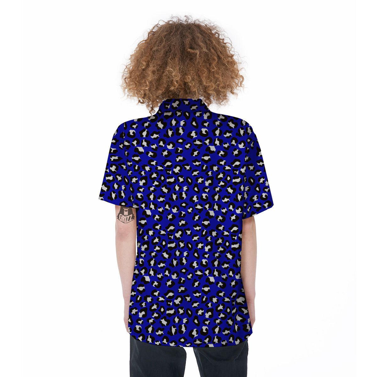 Navy Leopard Print Pattern Women's Short Sleeve Shirts-grizzshop