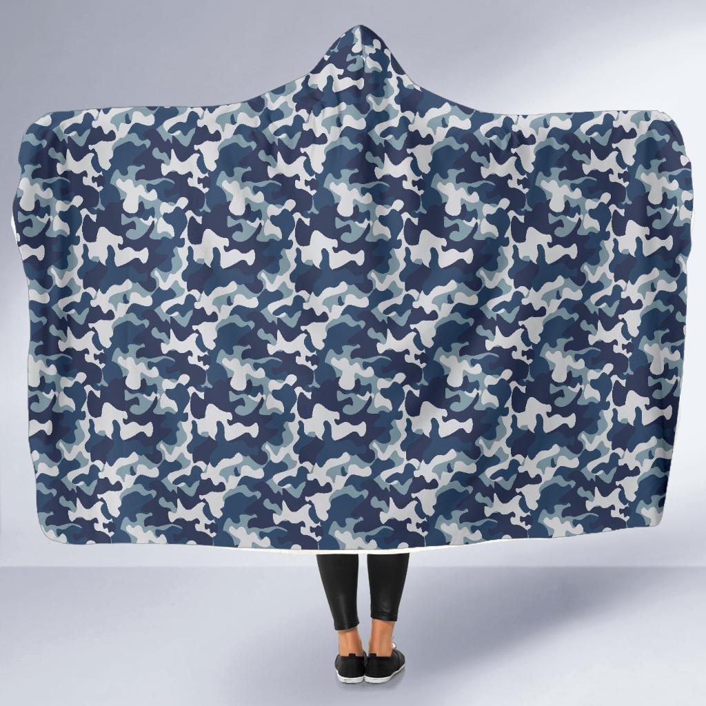 Navy Military Camouflage Camo Pattern Print Hooded Blanket-grizzshop