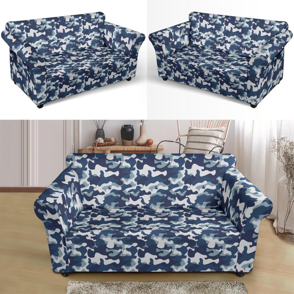 Navy Military Camouflage Camo Pattern Print Loveseat Cover-grizzshop