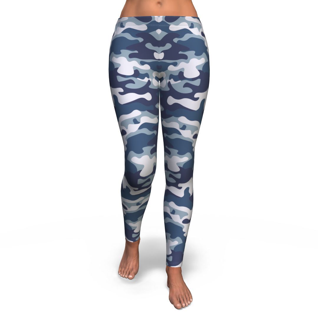 Navy Military Camouflage Camo Pattern Print Pattern Women Leggings-grizzshop