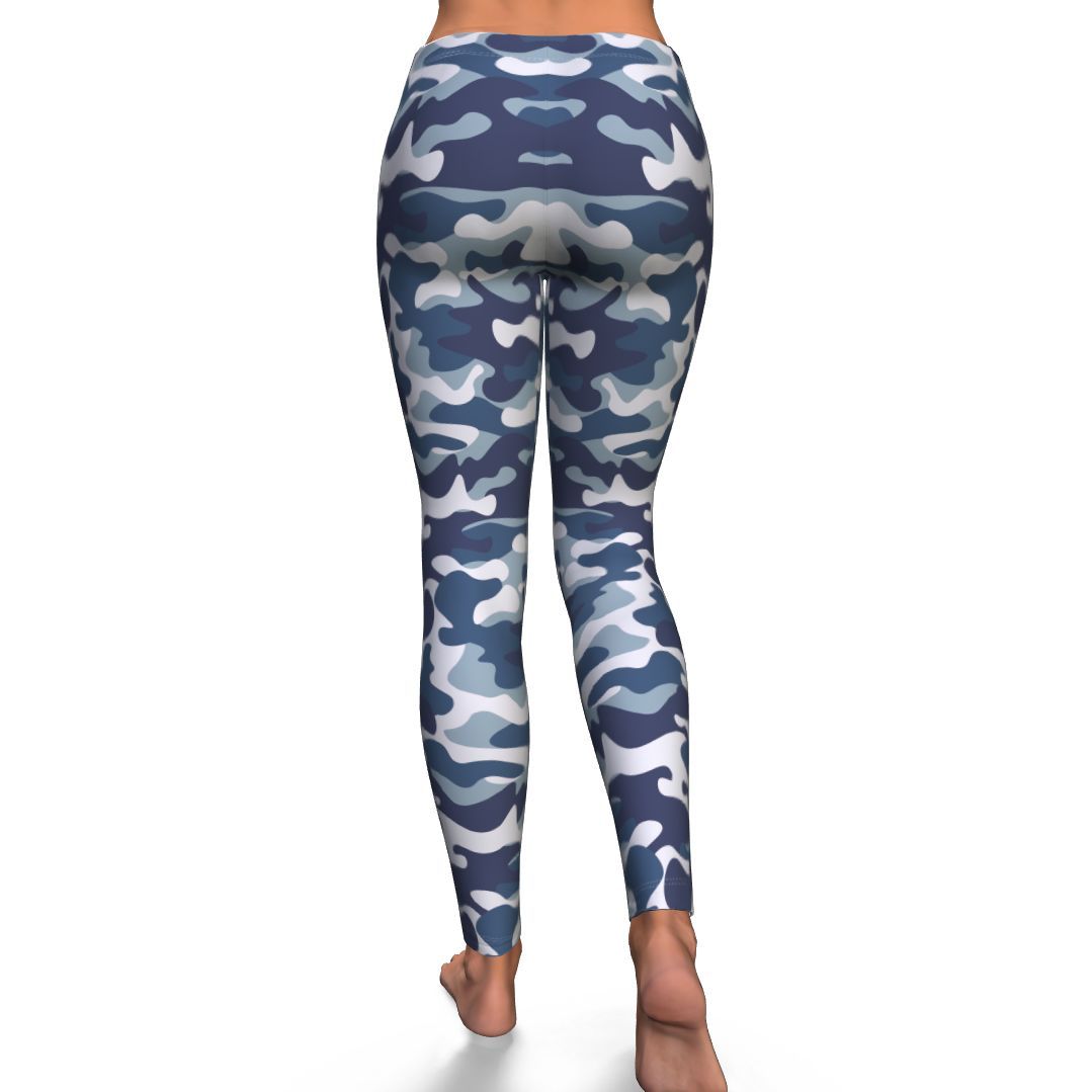 Navy Military Camouflage Camo Pattern Print Pattern Women Leggings-grizzshop