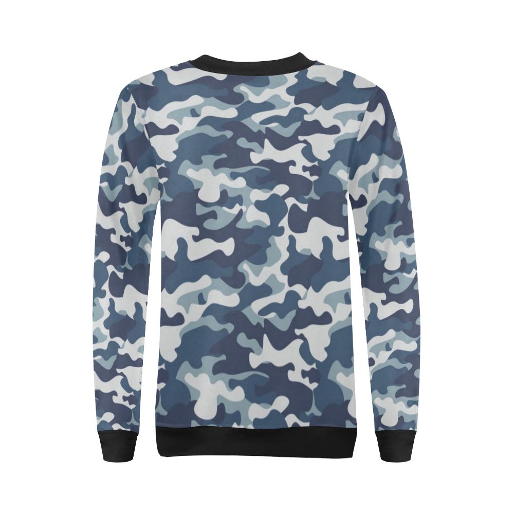 Navy Military Camouflage Camo Pattern Print Women Crewneck Sweatshirt-grizzshop