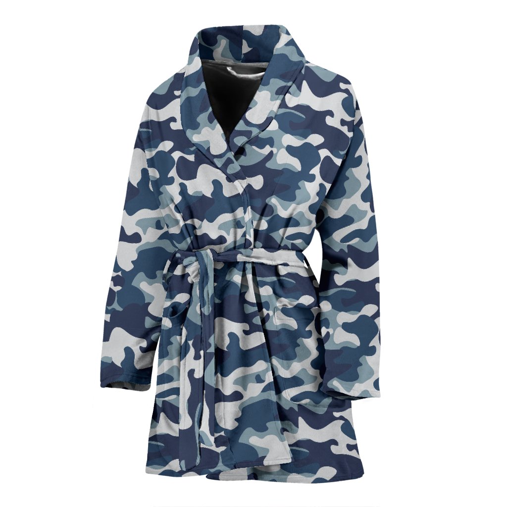 Navy Military Camouflage Camo Pattern Print Women Long Robe-grizzshop