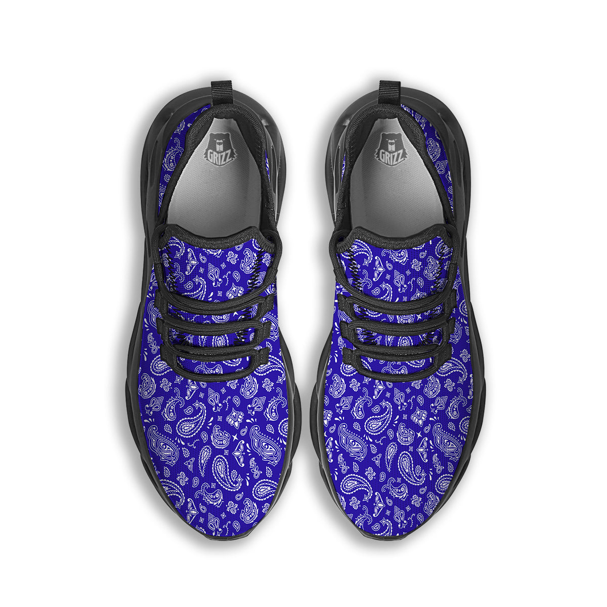 Navy Paisley Bandana Print Black Running Shoes-grizzshop