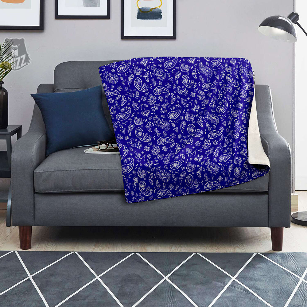 Navy Paisley Bandana Print Blanket-grizzshop