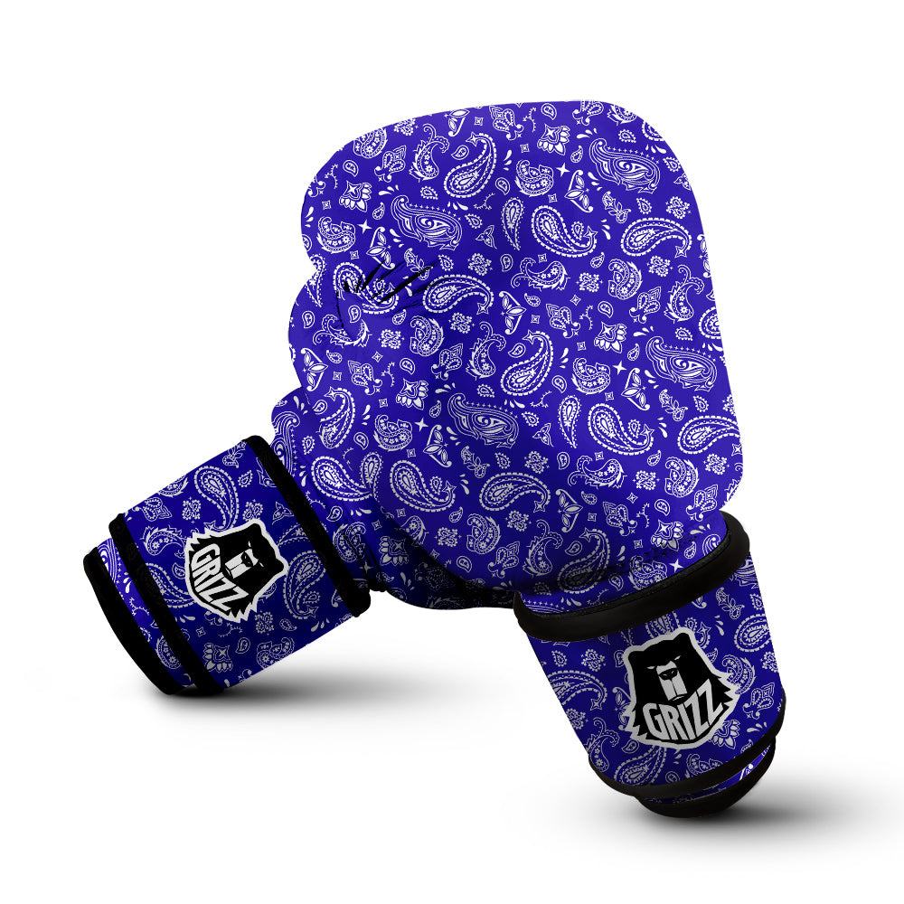 Navy Paisley Bandana Print Boxing Gloves-grizzshop