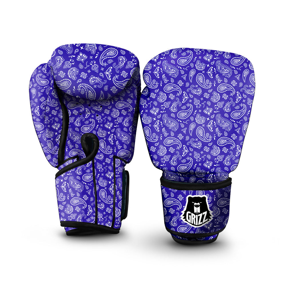 Navy Paisley Bandana Print Boxing Gloves-grizzshop