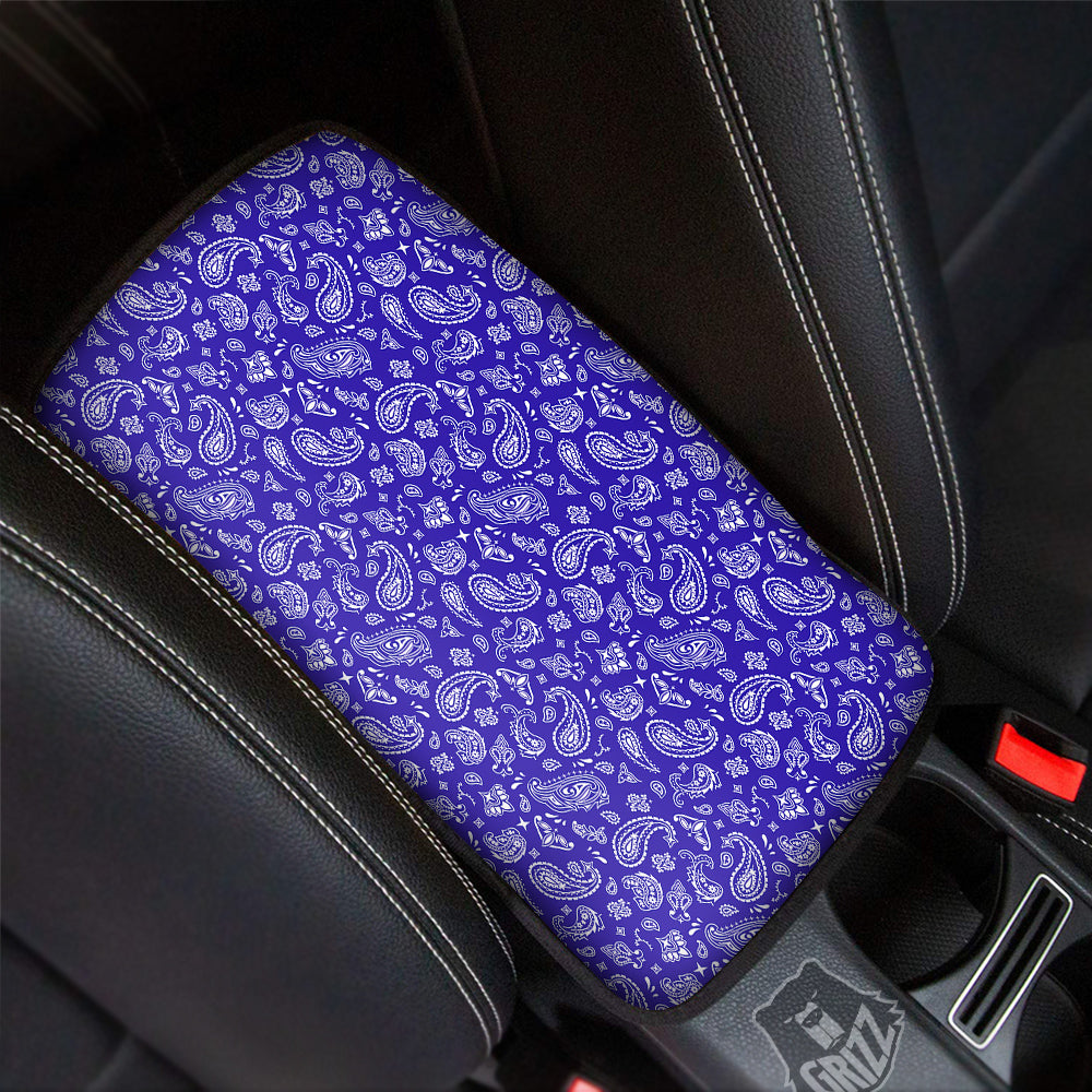 Navy Paisley Bandana Print Car Center Console Cover-grizzshop