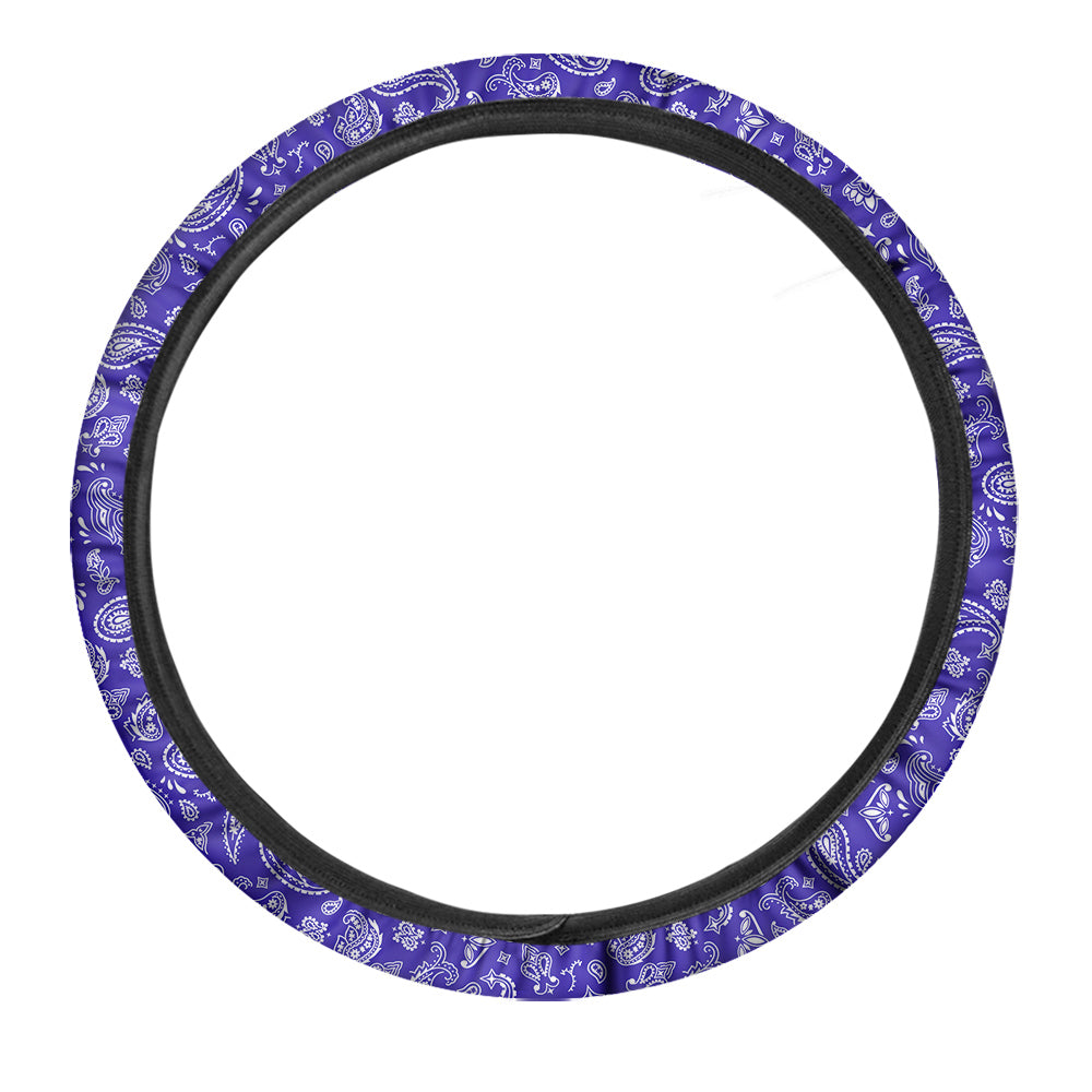 Navy Paisley Bandana Print Car Steering Wheel Cover-grizzshop