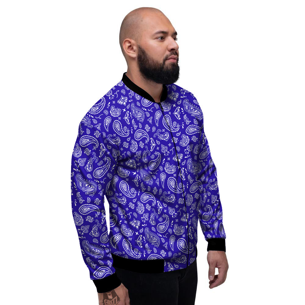 Navy Paisley Bandana Print Men's Bomber Jacket-grizzshop