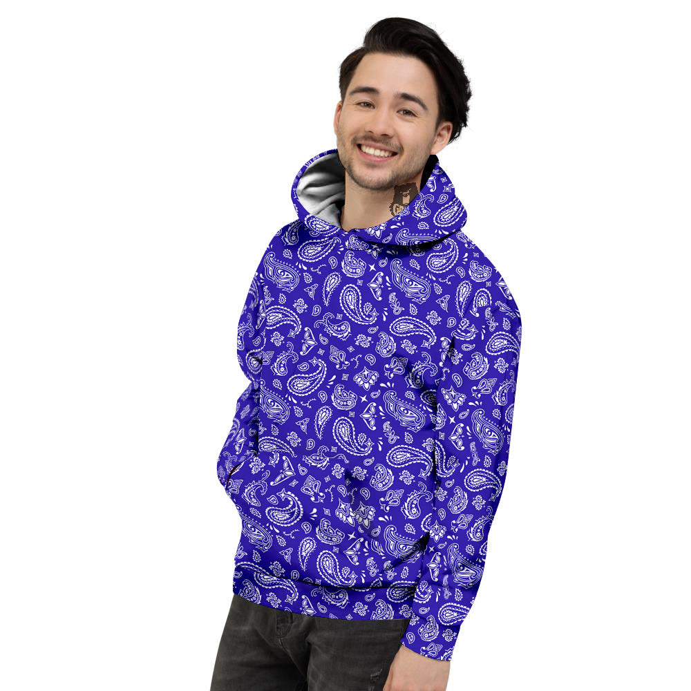 Navy Paisley Bandana Print Men's Hoodie-grizzshop