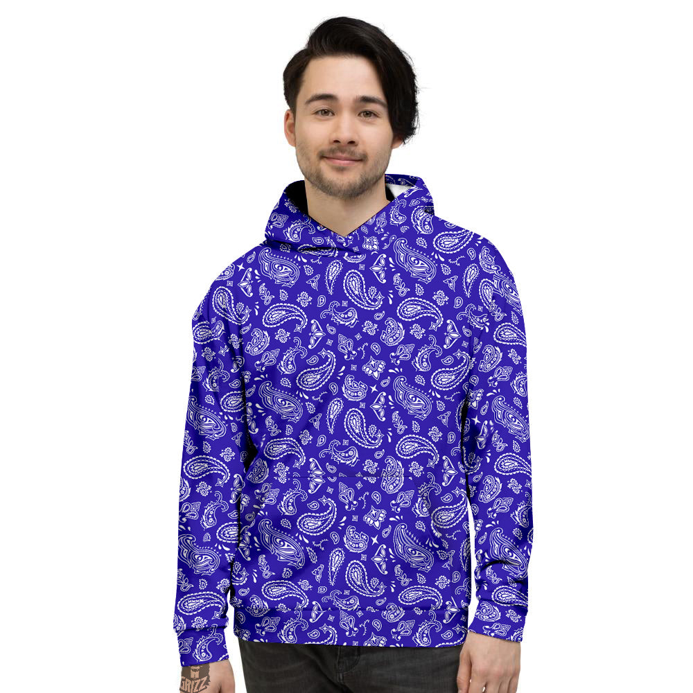 Navy Paisley Bandana Print Men's Hoodie-grizzshop