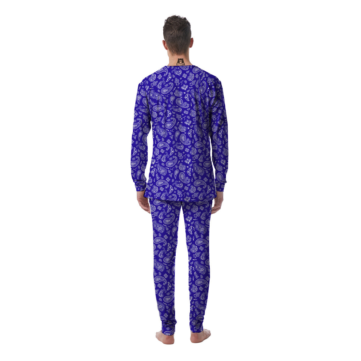 Navy Paisley Bandana Print Men's Pajamas-grizzshop