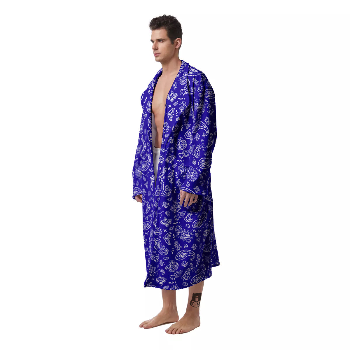 Navy Paisley Bandana Print Men's Robe-grizzshop