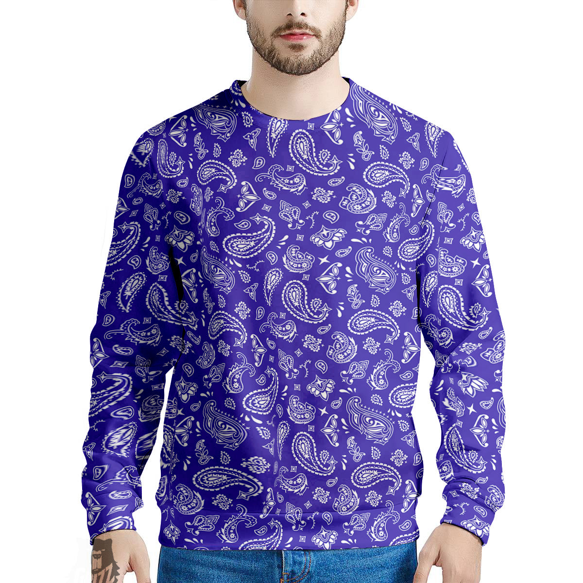 Navy Paisley Bandana Print Men's Sweatshirt-grizzshop