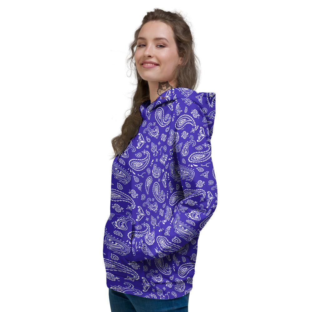 Navy Paisley Bandana Print Women's Hoodie-grizzshop