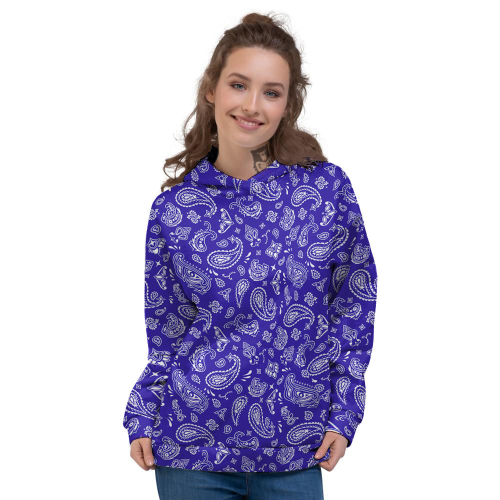 Navy Paisley Bandana Print Women's Hoodie-grizzshop