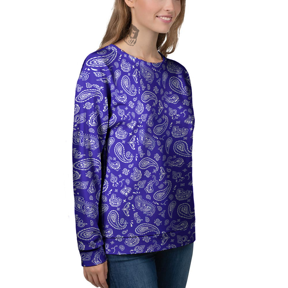 Navy Paisley Bandana Print Women's Sweatshirt-grizzshop