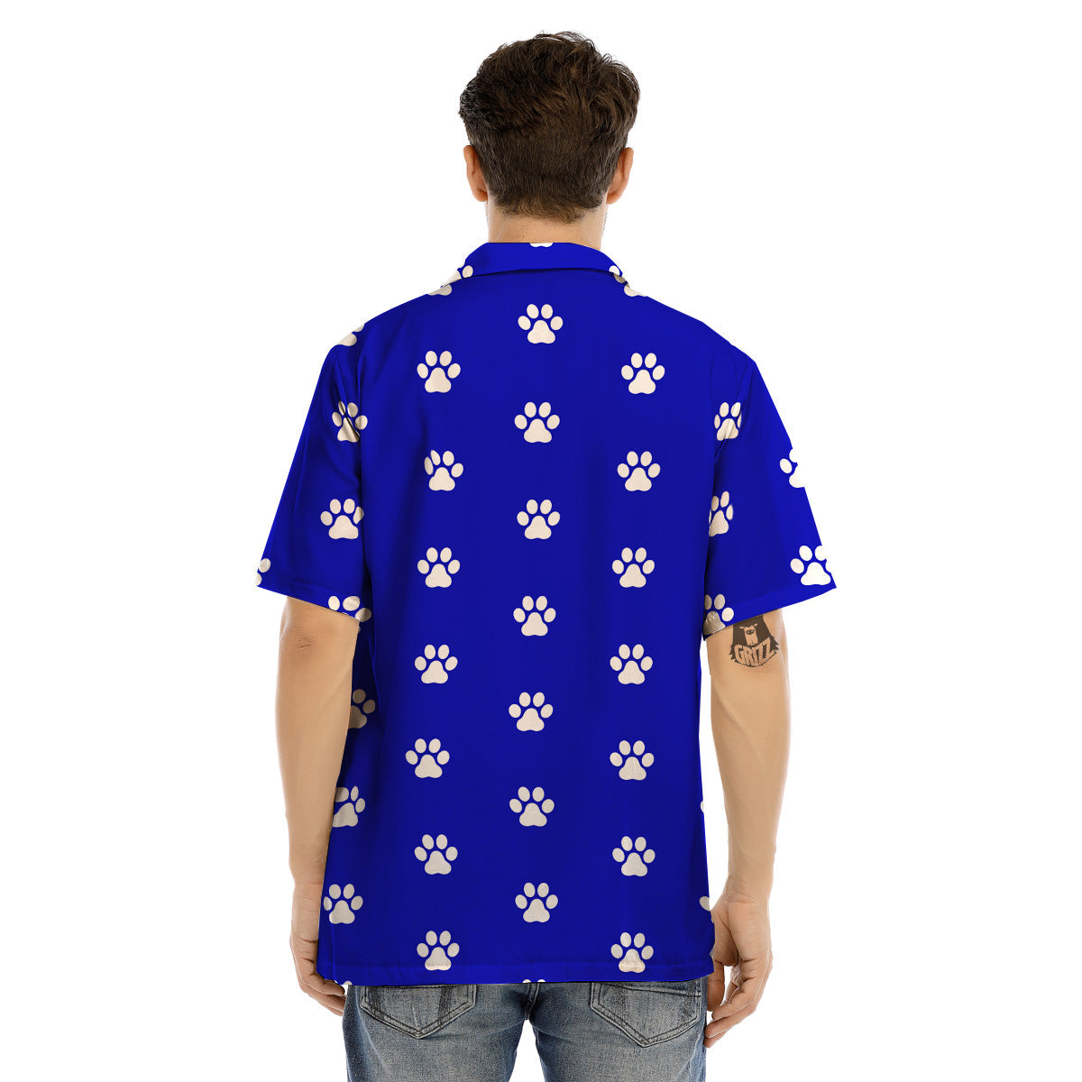 Navy Paw Print Men’s Hawaiian Shirt-grizzshop