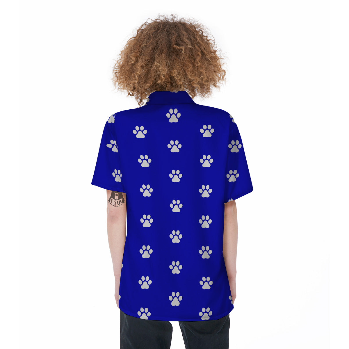 Navy Paw Print Women's Short Sleeve Shirts-grizzshop