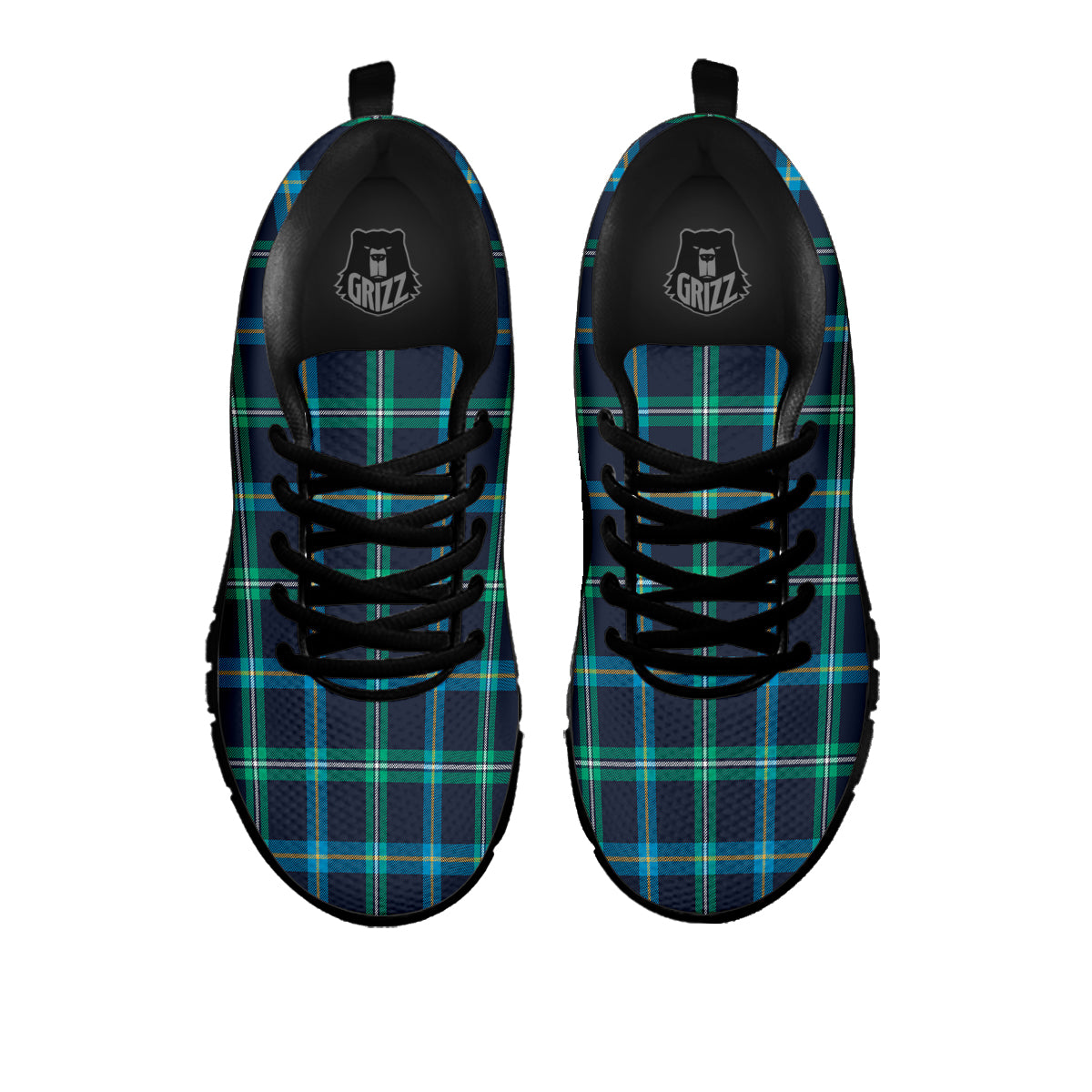 Navy Plaid And Blue Green Print Pattern Black Sneaker-grizzshop