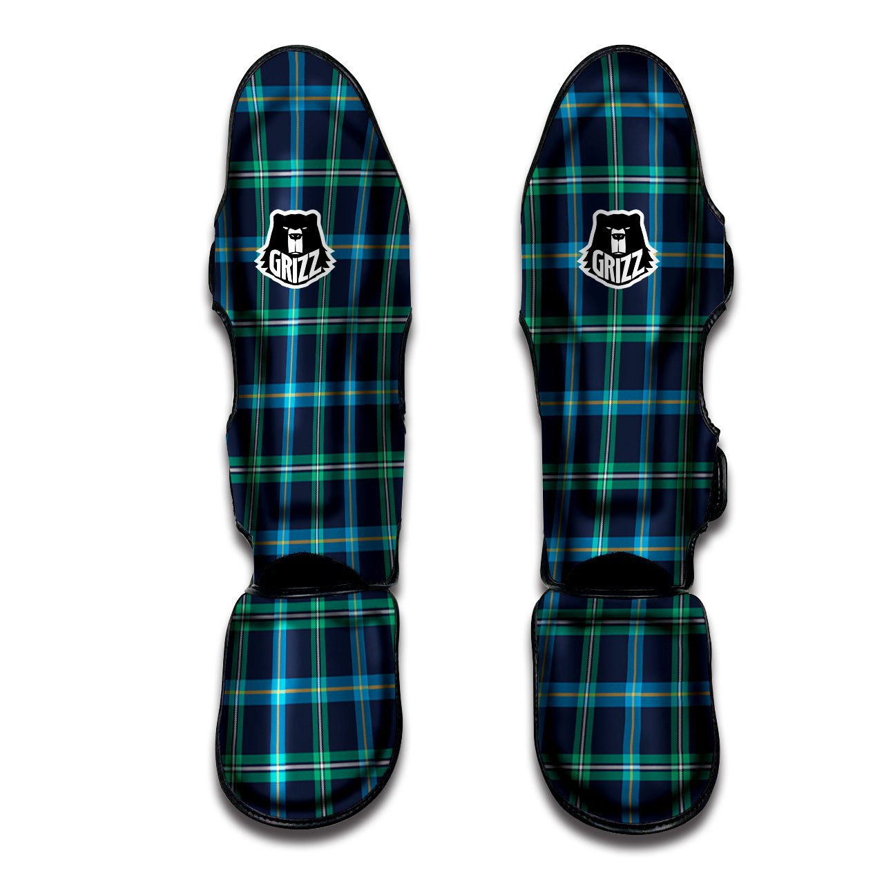 Navy Plaid And Blue Green Print Pattern Muay Thai Shin Guards-grizzshop