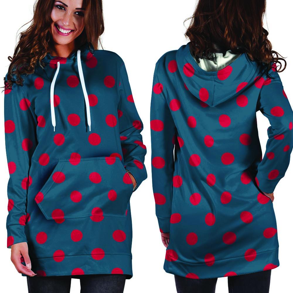 Navy Polka Dot Hoodie Dress-grizzshop