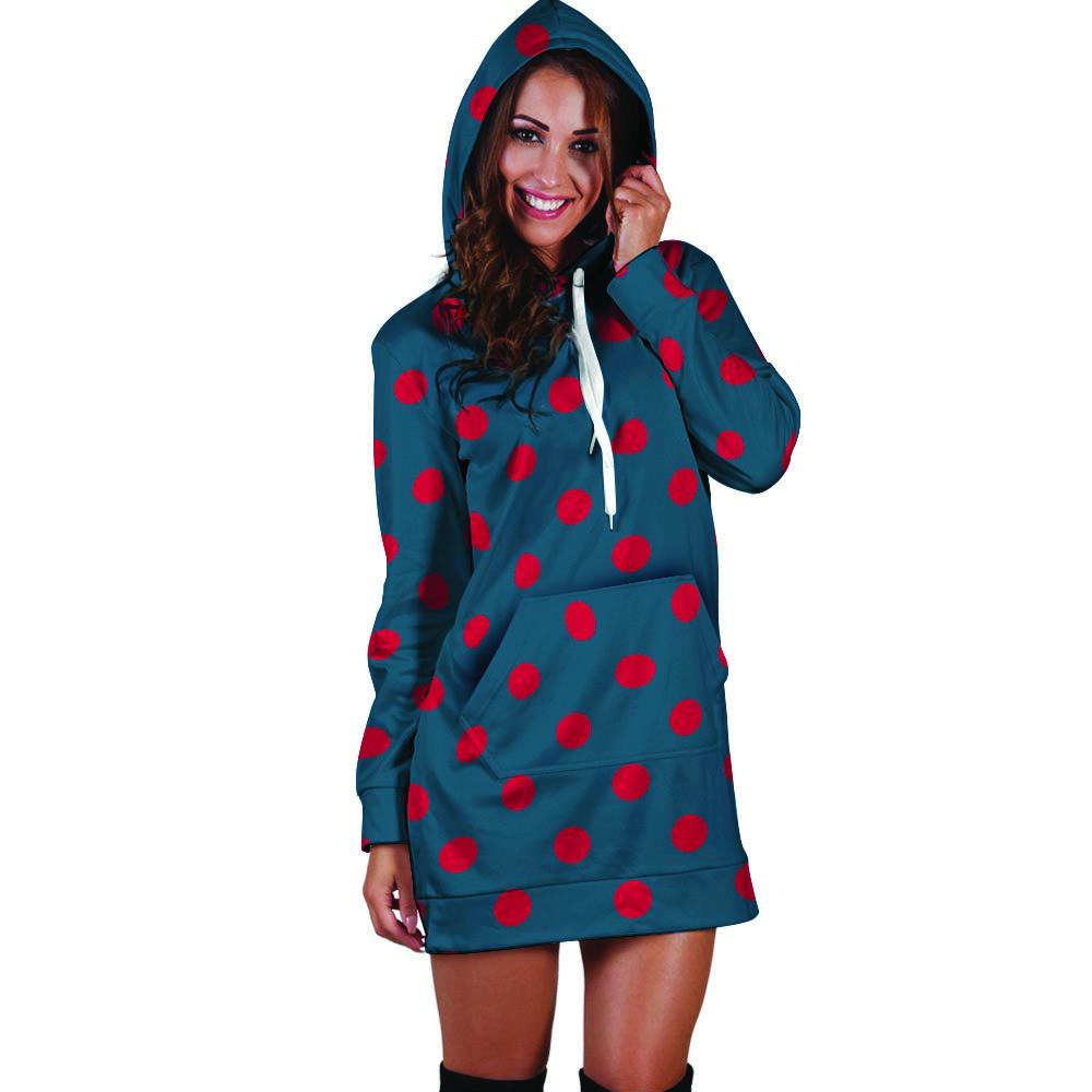 Navy Polka Dot Hoodie Dress-grizzshop