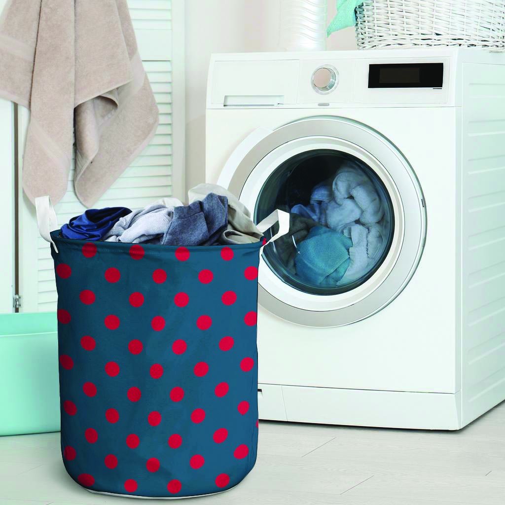 Navy Polka Dot Laundry Basket-grizzshop