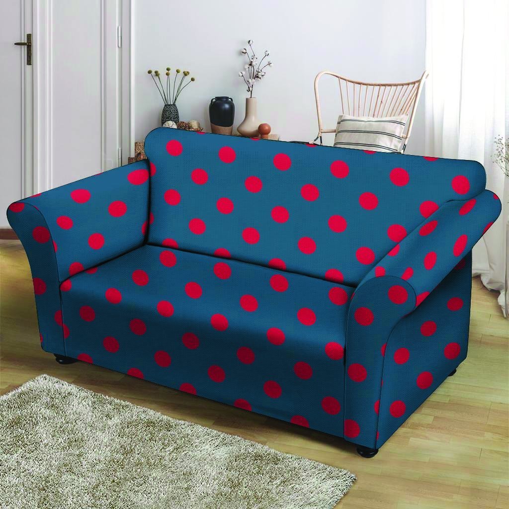 Navy Polka Dot Loveseat Cover-grizzshop