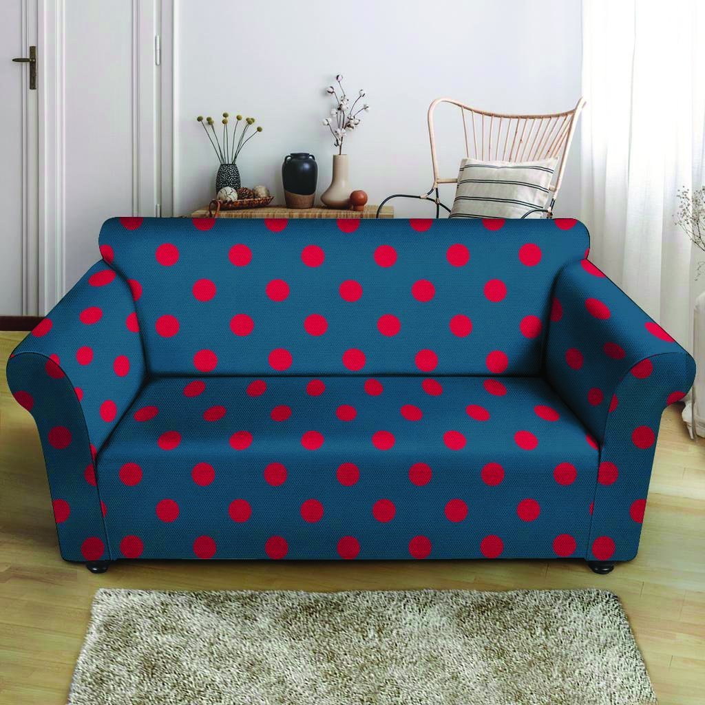 Navy Polka Dot Loveseat Cover-grizzshop