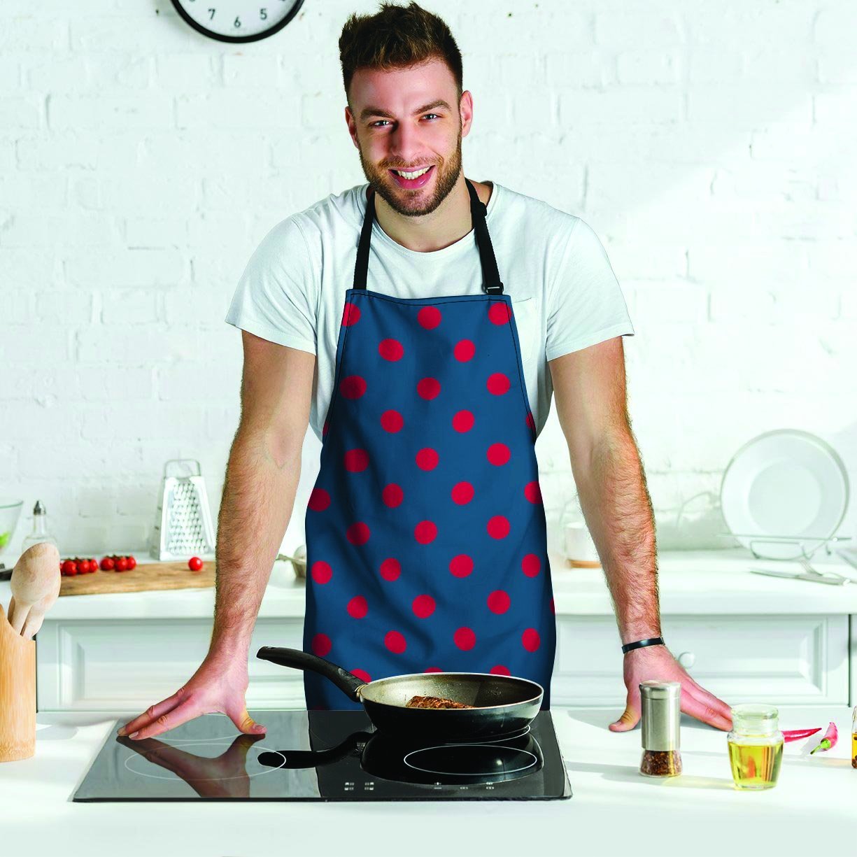 Navy Polka Dot Men's Apron-grizzshop