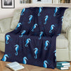 Navy Seahorse Pattern Print Blanket-grizzshop