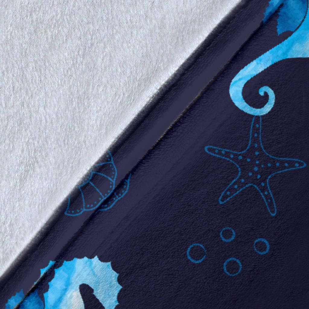 Navy Seahorse Pattern Print Blanket-grizzshop