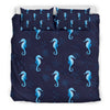 Navy Seahorse Pattern Print Duvet Cover Bedding Set-grizzshop