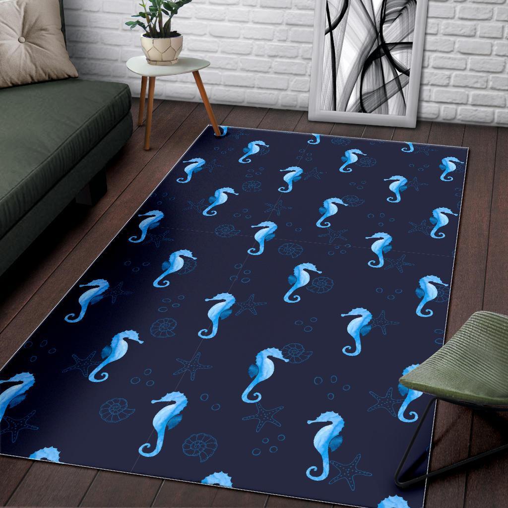 Navy Seahorse Pattern Print Floor Mat-grizzshop