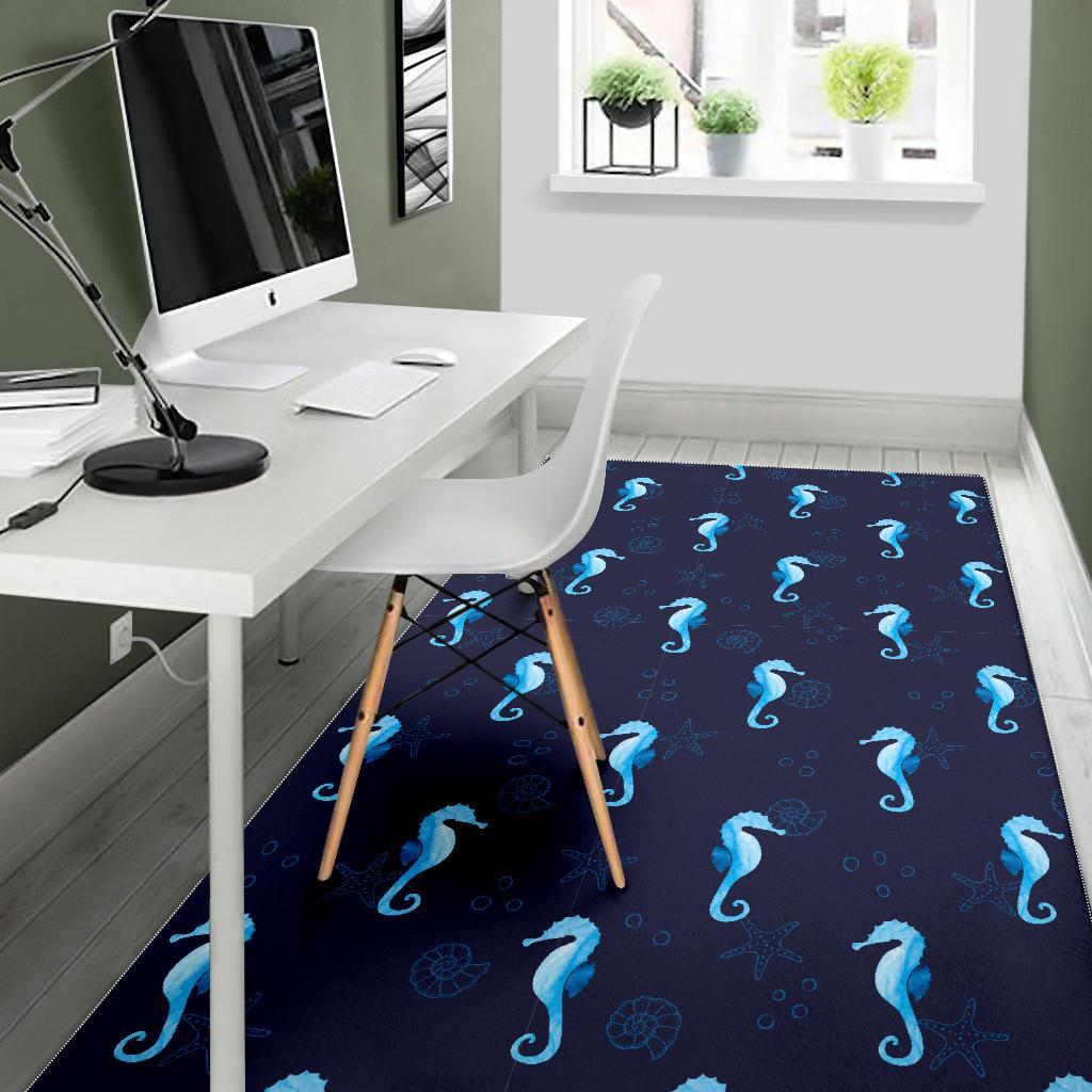 Navy Seahorse Pattern Print Floor Mat-grizzshop