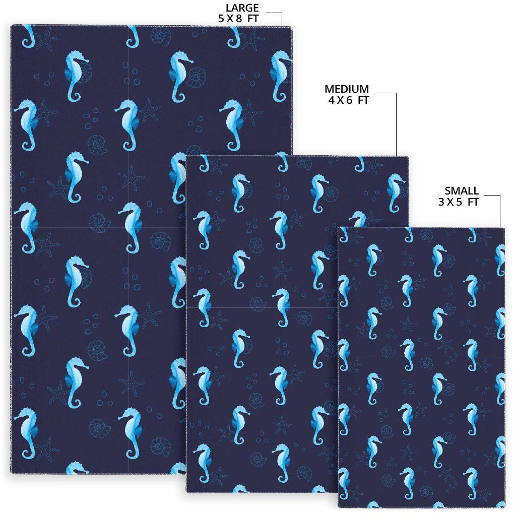 Navy Seahorse Pattern Print Floor Mat-grizzshop