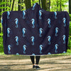 Navy Seahorse Pattern Print Hooded Blanket-grizzshop